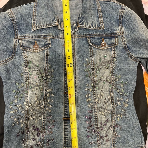 Mango Denim Embellished Jean Jacket Button Up Embroidered Size Medium Vintage - Picture 9 of 12